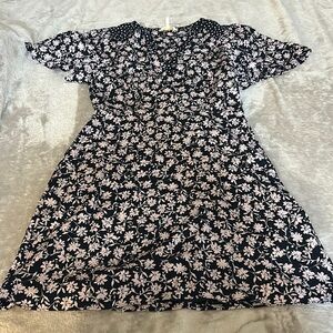 Rebecca Taylor silk navy/pink floral/polka dot dress